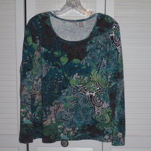 Chicos brown/teal paisley long slv tee size L